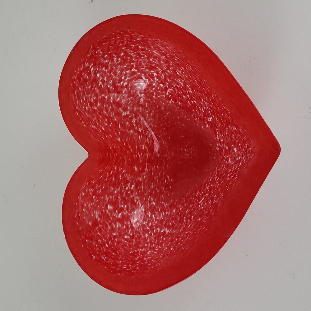 Mats Jonasson Swedish Textured Art Glass Red Heart Bowl Candy Dish